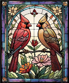 Cardinal Pair - Stained Glass